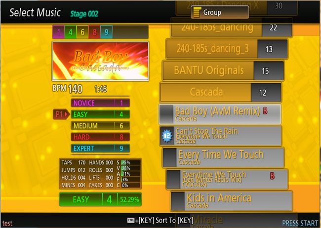 Stepmania title selection screen